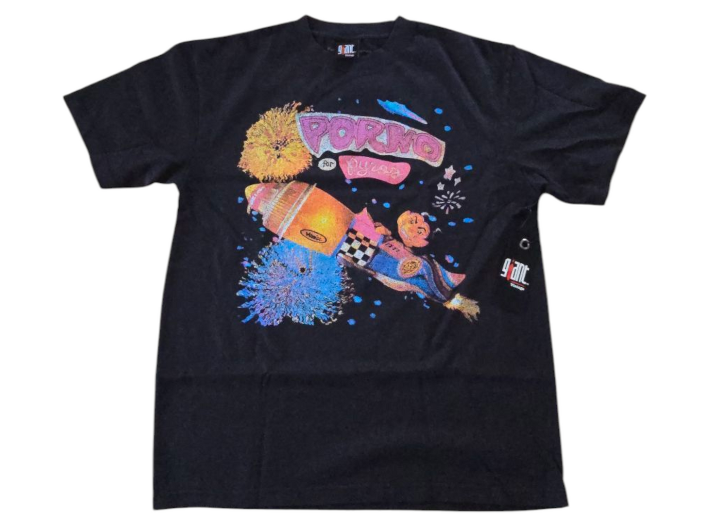 PORNO FOR PYROS BLACK ENZYME WASH T-SHIRT/GIANT VINTAGE T-SHIRT