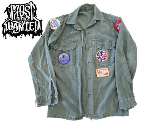 Vintage 1970s Vietnam War Era Fatigue Shirt w/ Political Patches